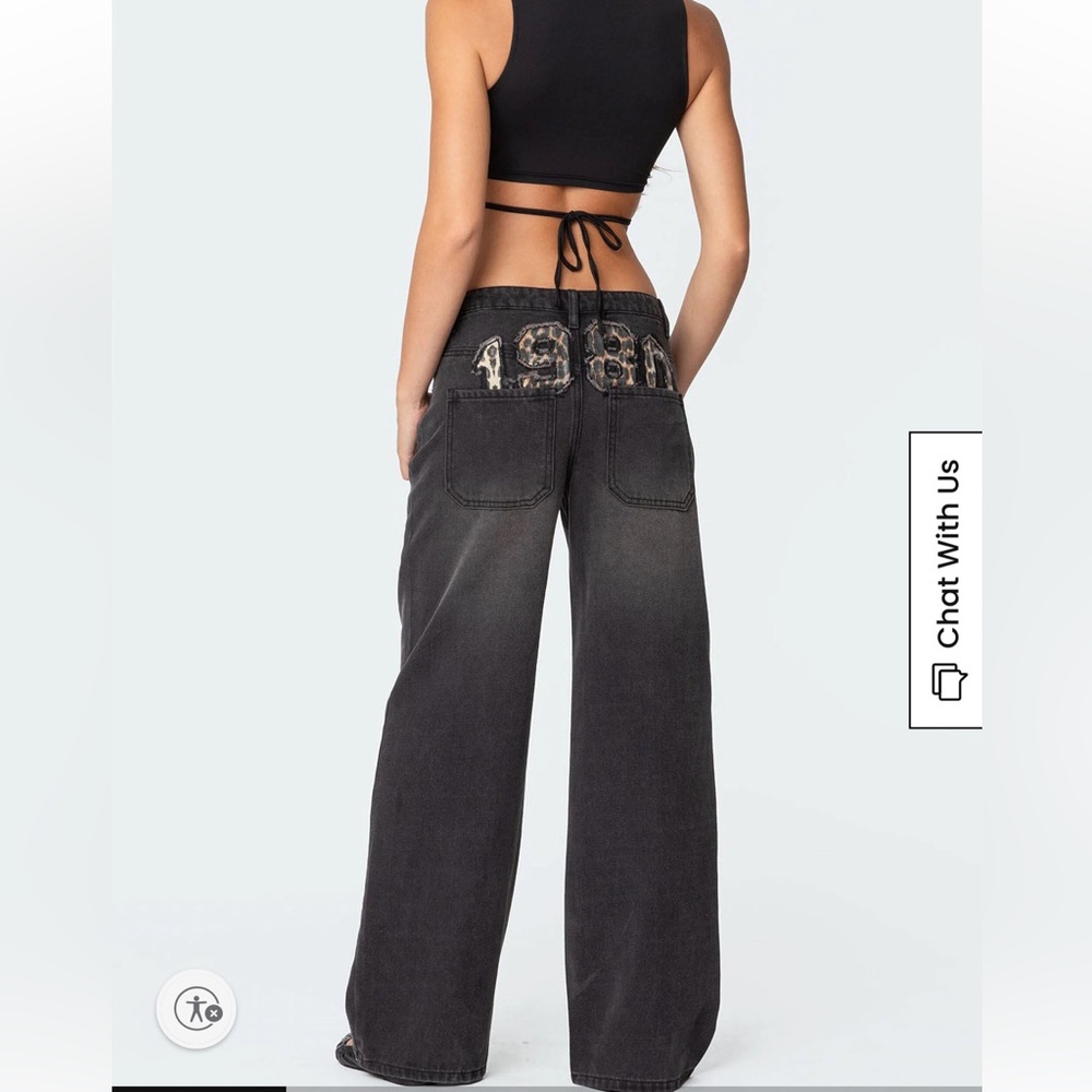 Edikted 1980 leopard patch low rise jeans NWT